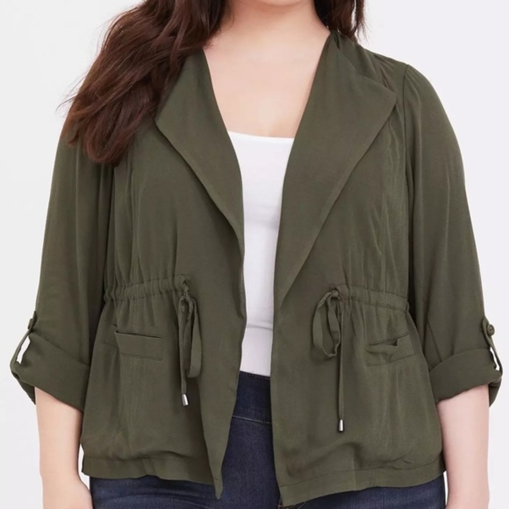 Torrid Anorak Cardigan Womens Size 4X Army Green Open Front Drawstring Waist